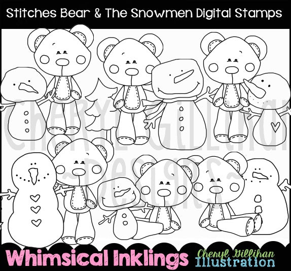 Stitches The Bear & The Snowmen...Digital Stamps