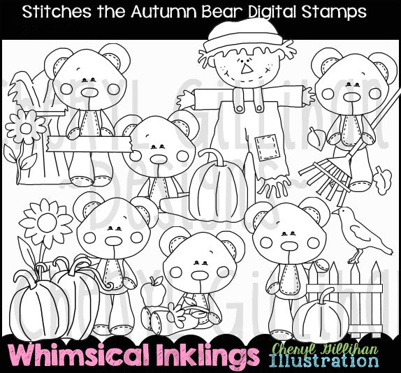 Stitches The Autumn Bear...Digital Stamps