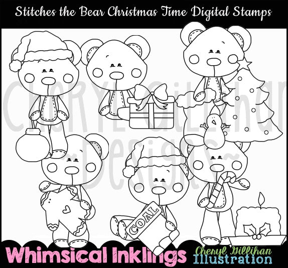 Stitches The Bear Christmas Time...Digital Stamps