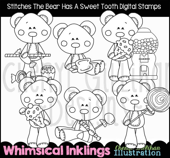 Stitches The Bear Has A Sweet Tooth...Digital Stamps