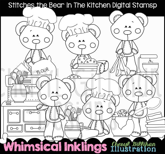 Stitches The Bear In The Kitchen...Digital Stamps