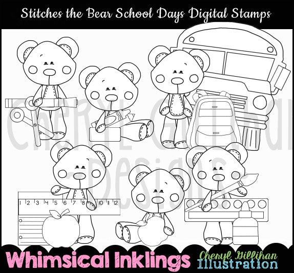 Stitches The Bear School Days...Digital Stamps
