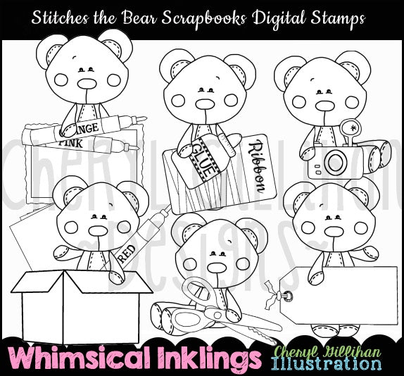 Stitches The Bear Scrapbook...Digital Stamps