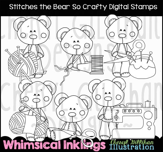 Stitches The Bear Sew Crafty...Digital Stamps