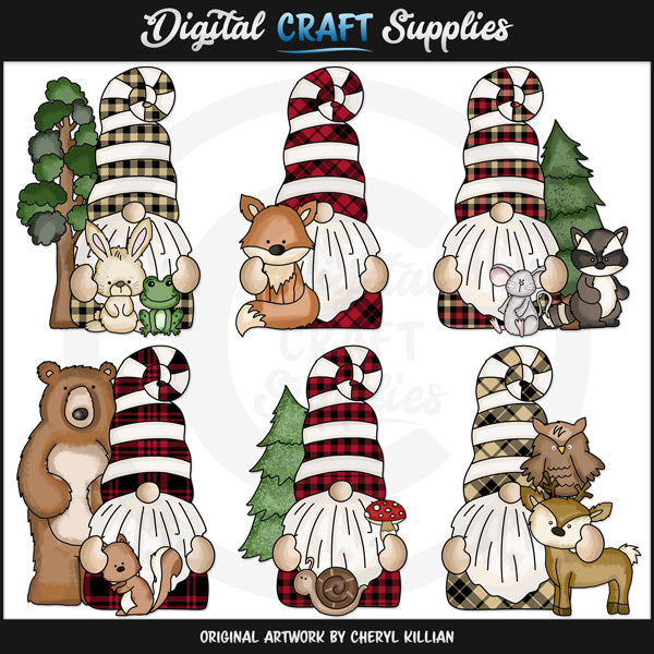 Striped Hat Forest Gnomes - Clip Art