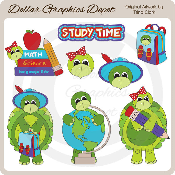 Study Time Turtles - Clip Art