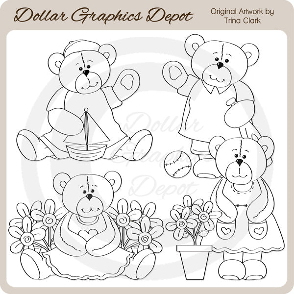 Summer Cutie Bears - Digital Stamps