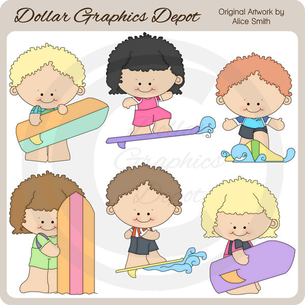 Surfer Kids - Clip Art - *DCS Exclusive*