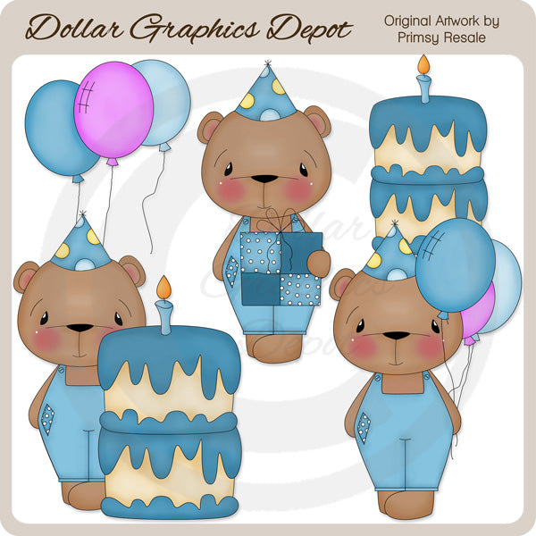 Sweet Birthday Bears - Boys - Clip Art