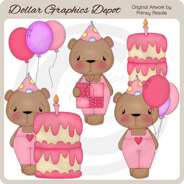 Sweet Birthday Bears - Girls - Clip Art