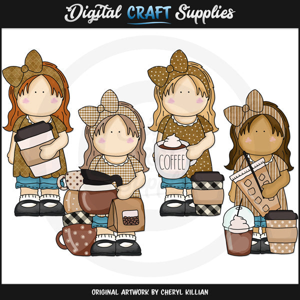 Le dolci ragazze di campagna amano il caffè - ClipArt