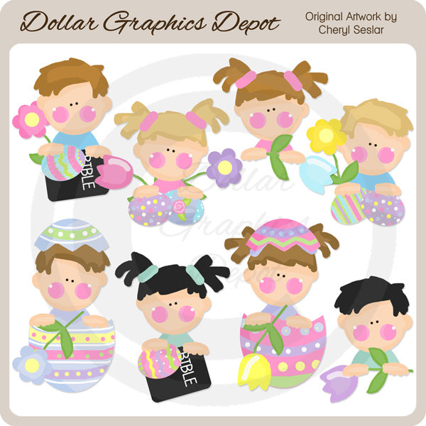 Sweet Easter Kids - Clip Art