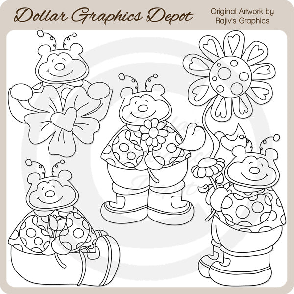 Sweet Ladybug Bears - Digital Stamps