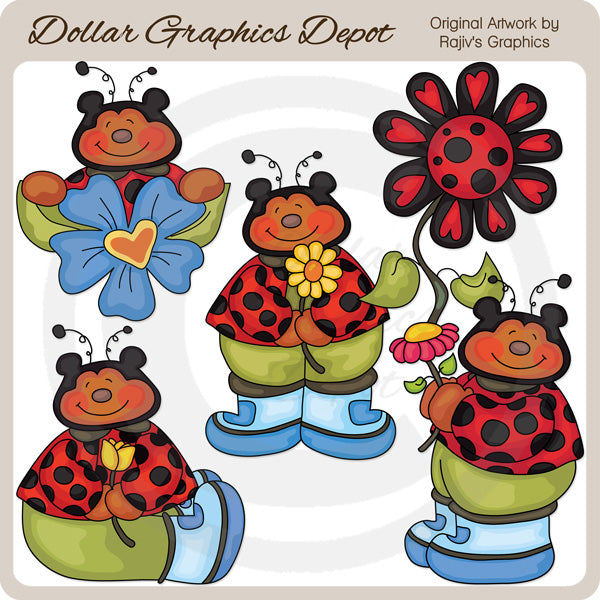 Sweet Ladybug Bears - Clip Art