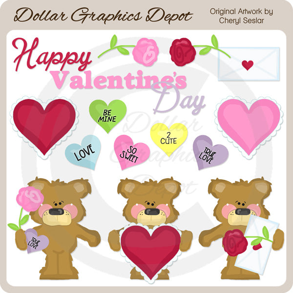 Sweet Valentine Bears 1 - Clip Art