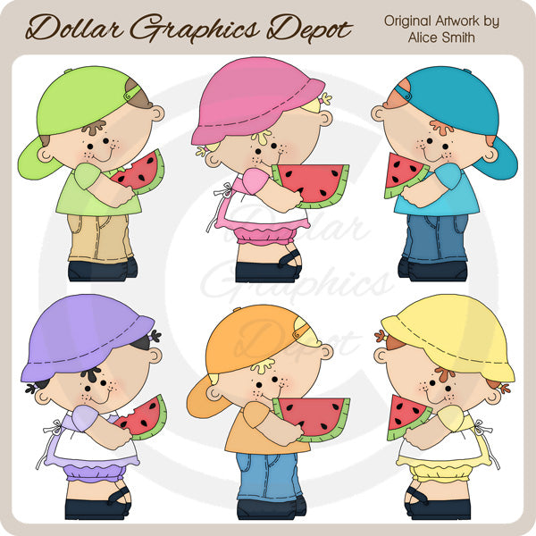 Sweet Watermelon Kids - Clip Art - *DCS Exclusive*