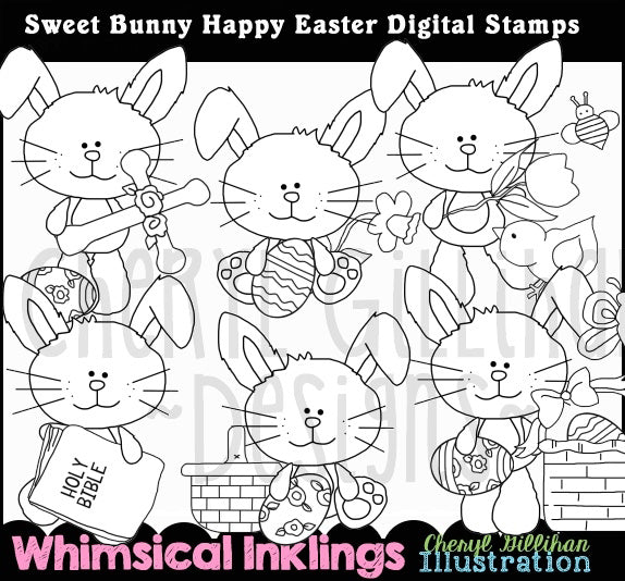 Sweet Bunny Happy Easter..Digital Stamps