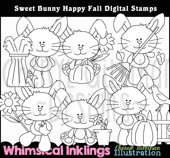 Sweet Bunny Happy Fall..Digital Stamps