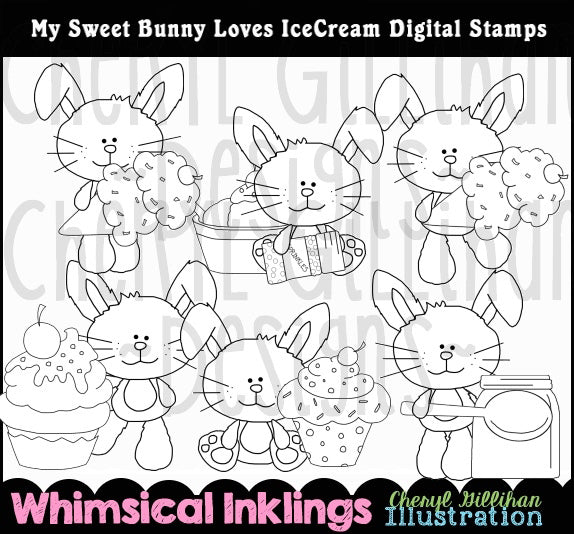 Sweet Bunny Loves Ice Cream...Digital Stamps
