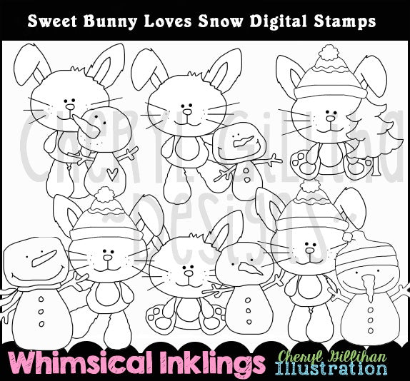 Sweet Bunny Loves Snow...Digital Stamps