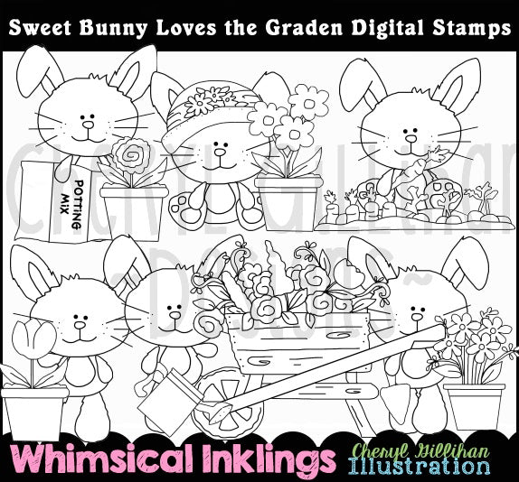 Sweet Bunny Loves The Garden...Digital Stamps