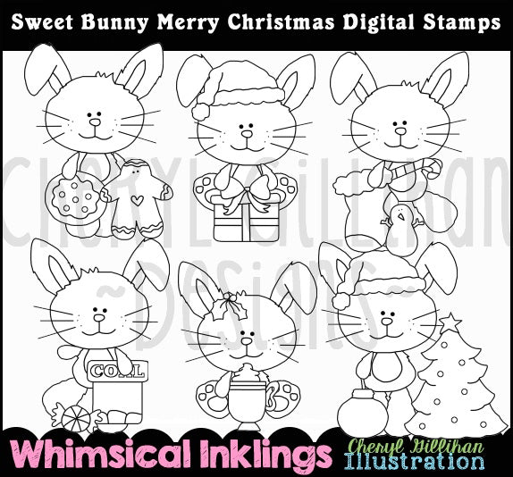 Sweet Bunny Merry Christmas..Digital Stamps