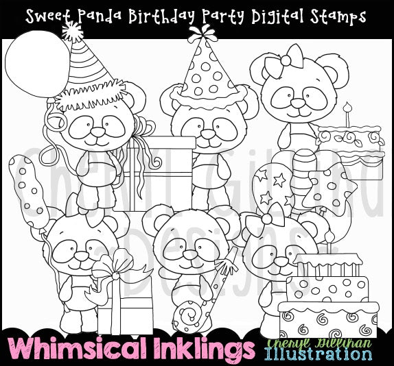 Sweet Panda_Birthday Party - Digital Stamps