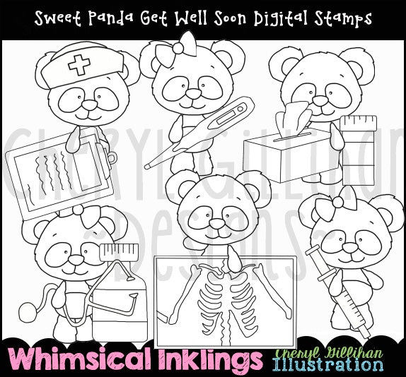 Sweet Panda_Get Well Soon - Digital Stamps