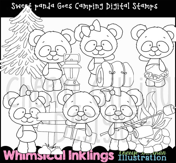 Sweet Panda_Goes Camping - Digital Stamps