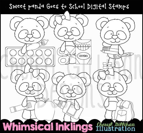 Sweet Panda_Goes To School - Digital Stamps