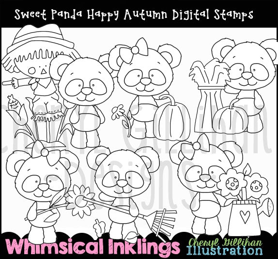Sweet Panda_Happy Autumn - Digital Stamps