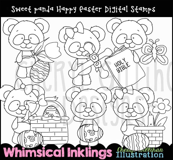Sweet Panda_Happy Easter - Digital Stamps