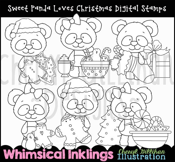 Sweet Panda_Loves Christmas - Digital Stamps