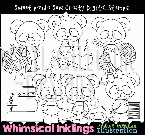 Sweet Panda_Sew Crafty - Digital Stamps