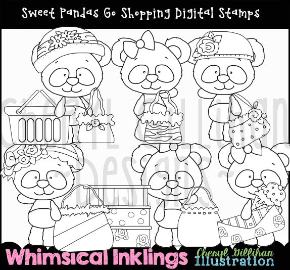 Sweet Panda_Goes Shopping - Digital Stamps
