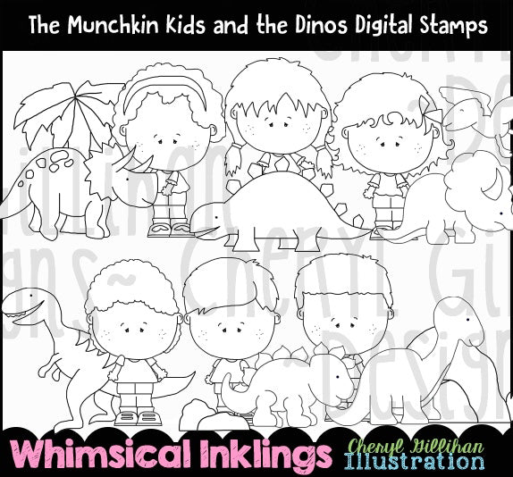 The Munchkin Kids & Dino's_Digital Stamps