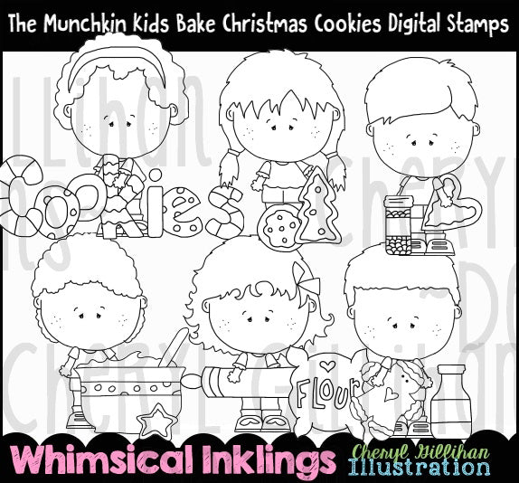The Munchkin Kids Bake Christmas Cookies_Digital Stamps