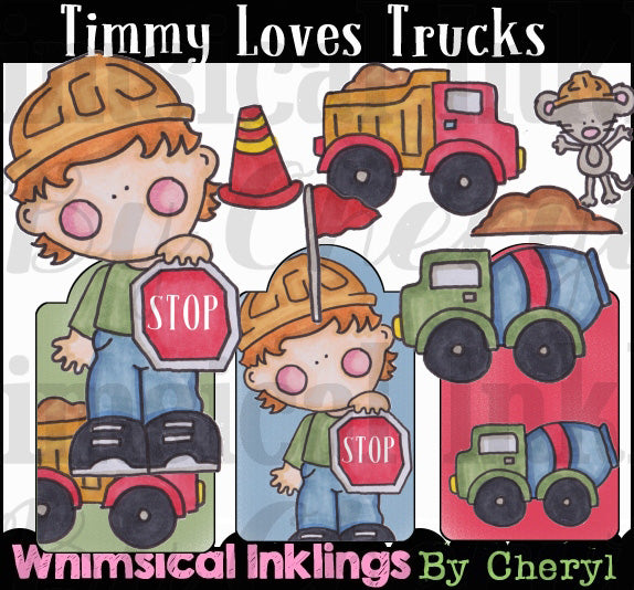 Timmy ama los camiones... Colección de gráficos coloreados a mano