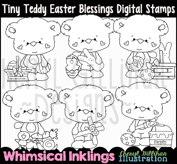 Tiny Teddy Easter Blessings - Digital Stamps