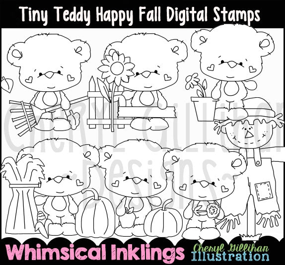 Tiny Teddy Happy Fall - Digital Stamps