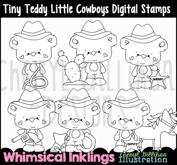 Tiny Teddy Little Cowboy - Digital Stamps