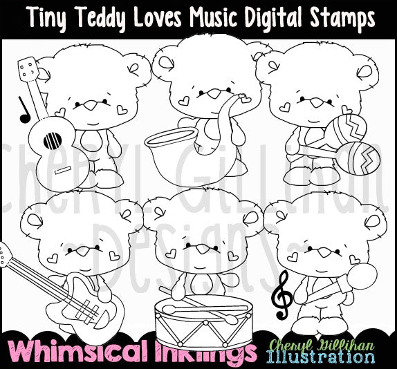 Tiny Teddy Loves Music - Digital Stamps
