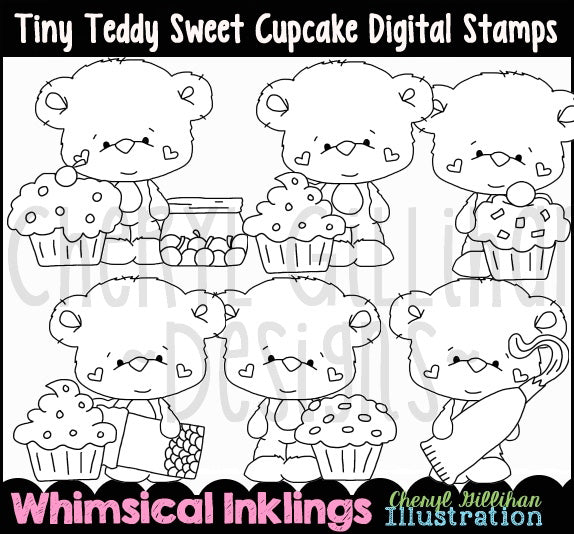 Tiny Teddy Sweet Cupcakes - Digital Stamps
