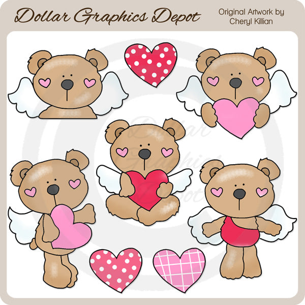 Valentine Bear Angels - Clip Art