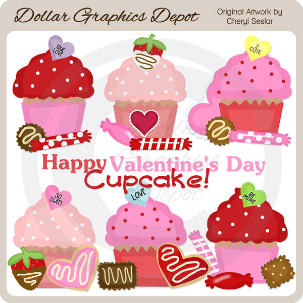 Valentine Cupcakes - Clip Art