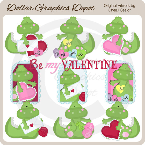 Valentine Dinosaurs - Clip Art