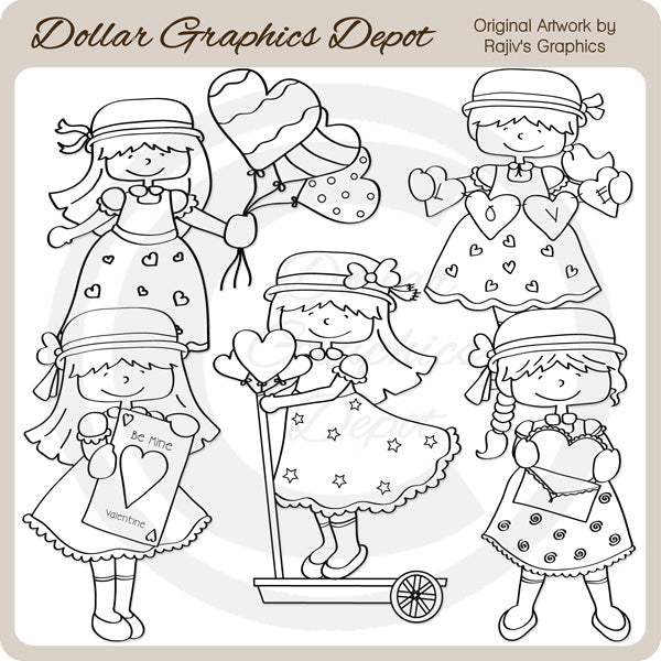 Valentine Girls 1 - Digital Stamps