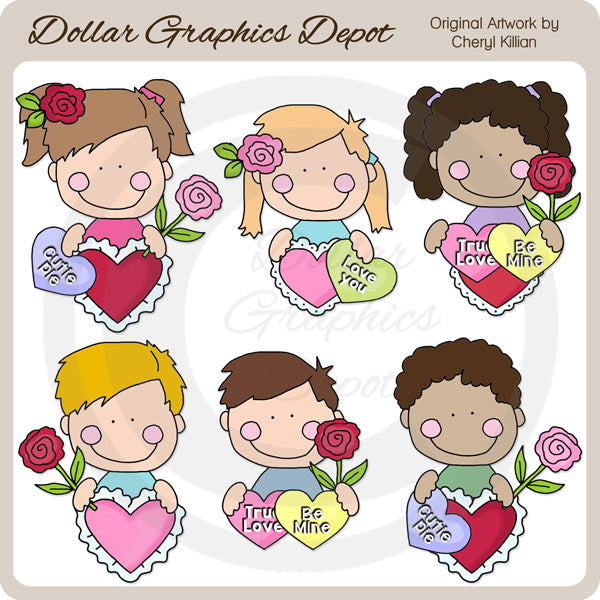 Valentine Kids Peekers - Clip Art