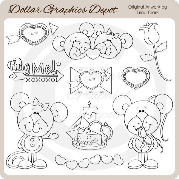 Valentine Mice 2 - Digital Stamps