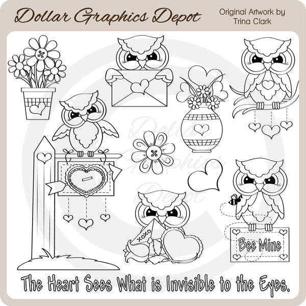 Valentine Owls 1 - Digital Stamps